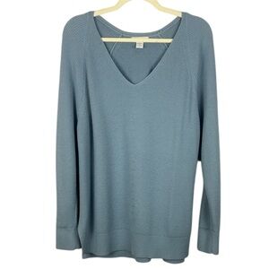 Athleta Soft Blue Hanover V-Neck Long Sleeve Oversized Large Knit Sweater